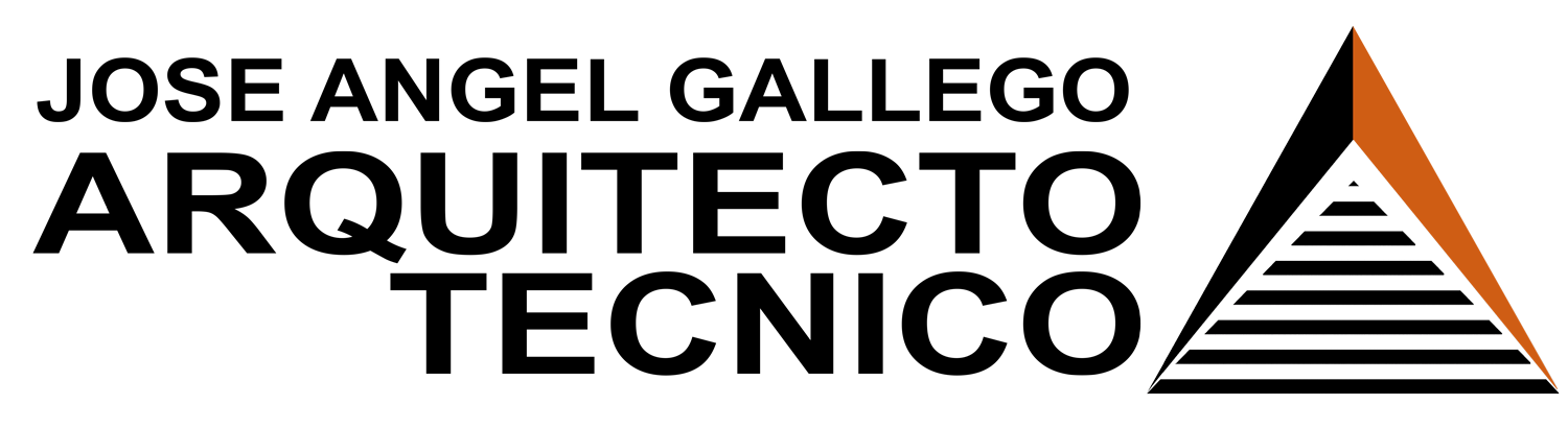 Logo de Jose Angel Gallego. Compas negro y naranja formando un triangulo acompañado de su nombre y profesión en el lateral